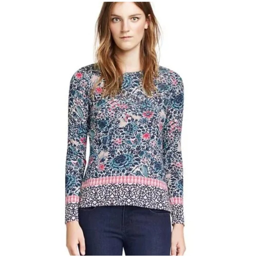 NEW! TORY BURCH FLORAL LONG SLEEVE PIMA COTTON SHIRT XS PREPPY COLORFUL CASUAL
